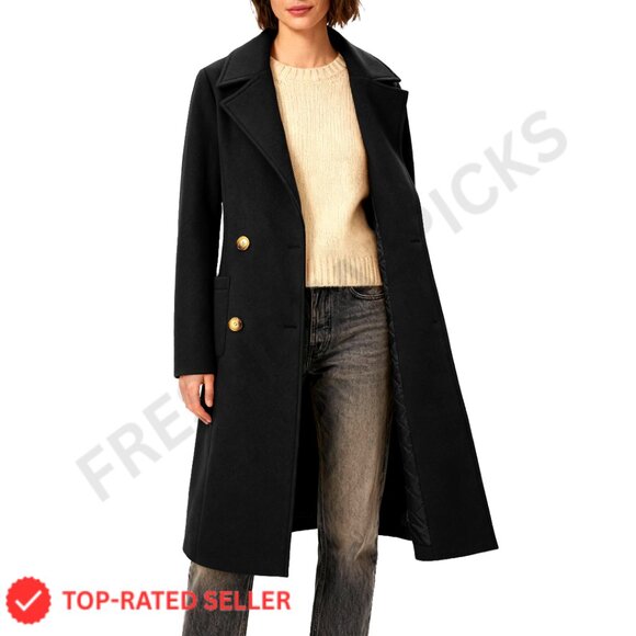 Double-Breasted Long Overcoat Notch Lapel Trench Coat Cotton Lined